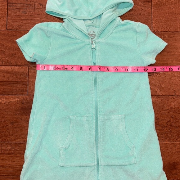 Wonder Nation Girls Aqua Terry Hooded Zip Front Swim Coverup - Size XS (4-5) - Picture 10 of 16